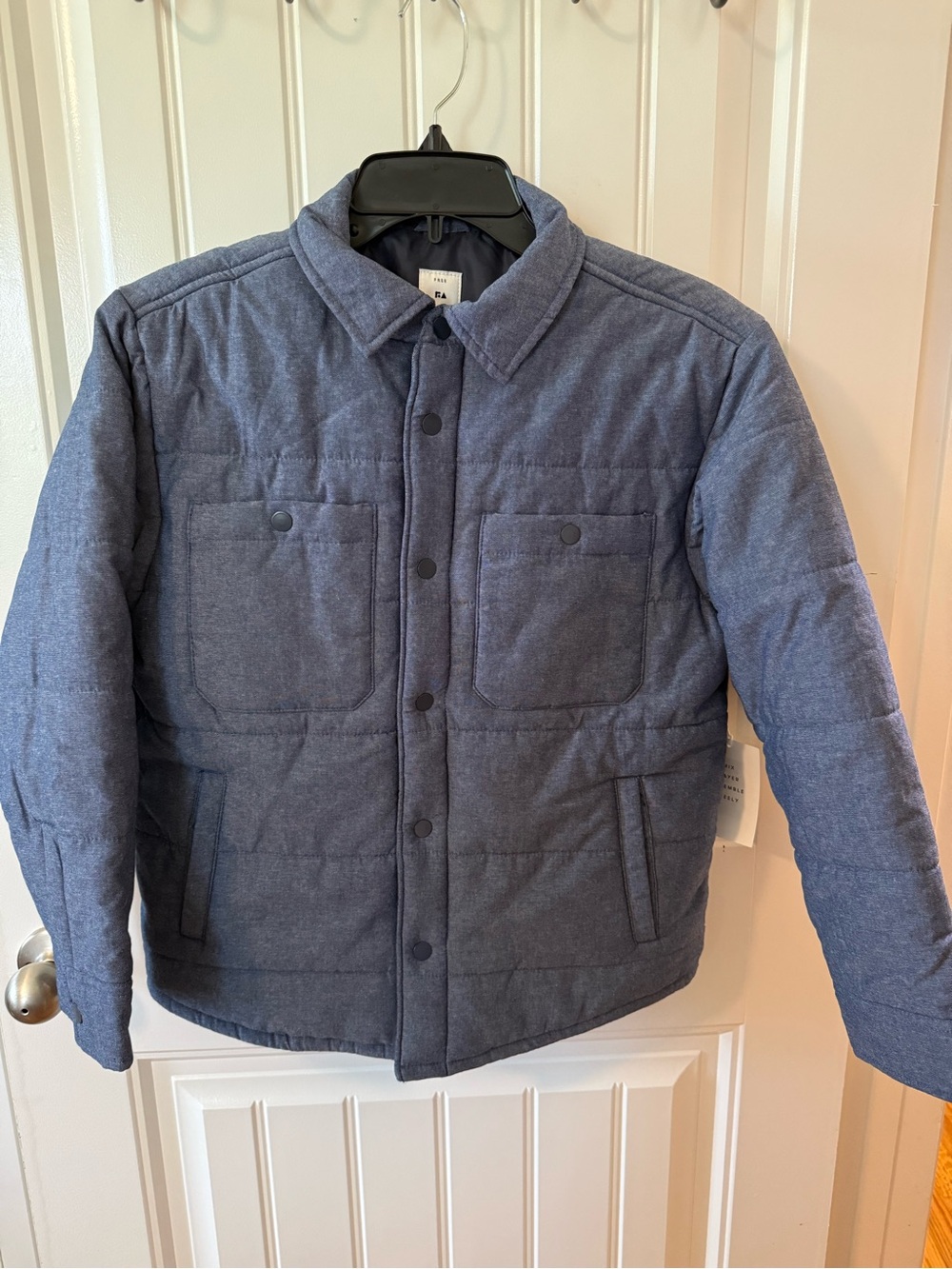 Boy’s Quilted Blue Jacket - Classic Button-Front Coat - Picture 1 of 7
